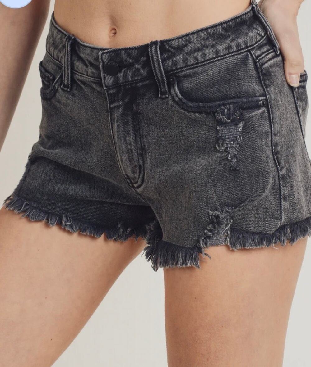 LTJ Black Distressed Cut Off Acid Wash Jean Shorts L NWT